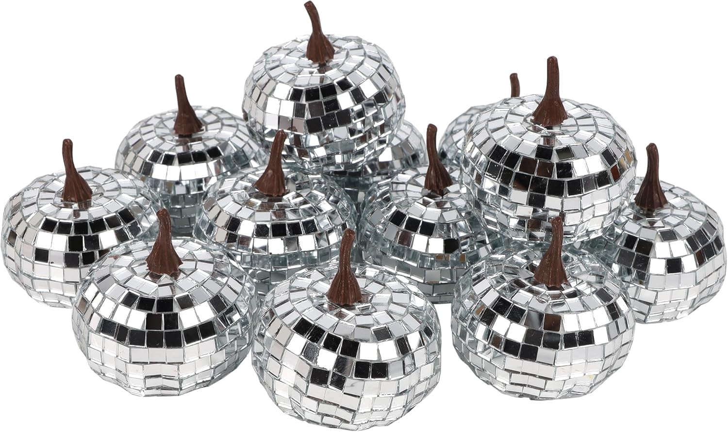 winemana 12 Pack Silver Pumpkin Fall Decor, Foam Glitter Pumpkins for Decorating Mini Artificial Craft Pumpkins for Thanksgiving Table Party Harvest Decorations